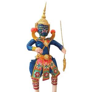 Vintage Thai Khon Dancing God Doll – Blue, Gold, & Orange Costume (12”)